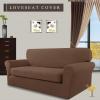 Easy-Going 2 Pieces Microfiber Stretch Sofa Slipcover – Spandex Soft Fitted Sofa Couch Cover, Washable Furniture Protector with Elastic Bottom Kids,Pet (Oversized Sofa, Dark Gray(Brown)