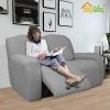 Easy-Going 8 Pieces Recliner Sofa Stretch Sofa Slipcover Sofa Cover Furniture Protector Couch Soft with Elastic Bottom Kids, Spandex Jacquard Fabric Small Checks Dark Gray(Light Gray)