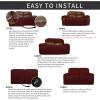 Easy-Going 8 Pieces Recliner Sofa Stretch Sofa Slipcover Sofa Cover Furniture Protector Couch Soft with Elastic Bottom Kids, Spandex Jacquard Fabric Small Checks Dark Gray(Wine)