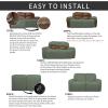 Easy-Going 8 Pieces Recliner Sofa Stretch Sofa Slipcover Sofa Cover Furniture Protector Couch Soft with Elastic Bottom Kids, Spandex Jacquard Fabric Small Checks Dark Gray(Greyish Green)