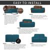 Easy-Going 8 Pieces Recliner Sofa Stretch Sofa Slipcover Sofa Cover Furniture Protector Couch Soft with Elastic Bottom Kids, Spandex Jacquard Fabric Small Checks Dark Gray(Peacock Blue)