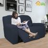 Easy-Going 8 Pieces Recliner Sofa Stretch Sofa Slipcover Sofa Cover Furniture Protector Couch Soft with Elastic Bottom Kids, Spandex Jacquard Fabric Small Checks Dark Gray(Dark Blue)
