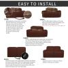 Easy-Going 8 Pieces Recliner Sofa Stretch Sofa Slipcover Sofa Cover Furniture Protector Couch Soft with Elastic Bottom Kids, Spandex Jacquard Fabric Small Checks Dark Gray(Coffee)
