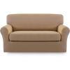 Easy-Going 2 Pieces Microfiber Stretch Sofa Slipcover – Spandex Soft Fitted Sofa Couch Cover, Washable Furniture Protector with Elastic Bottom Kids,Pet (Oversized Sofa, Light Gray)(Camel)