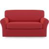 Easy-Going 2 Pieces Microfiber Stretch Sofa Slipcover – Spandex Soft Fitted Sofa Couch Cover, Washable Furniture Protector with Elastic Bottom Kids,Pet (Oversized Sofa, Dark Gray(Christmasred)