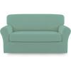 Easy-Going 2 Pieces Microfiber Stretch Sofa Slipcover – Spandex Soft Fitted Sofa Couch Cover, Washable Furniture Protector with Elastic Bottom Kids,Pet (Oversized Sofa, Dark Gray(Cyan)