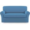 Easy-Going 2 Pieces Microfiber Stretch Sofa Slipcover – Spandex Soft Fitted Sofa Couch Cover, Washable Furniture Protector with Elastic Bottom Kids,Pet (Oversized Sofa, Dark Gray(Lightblue)