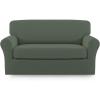 Easy-Going 2 Pieces Microfiber Stretch Sofa Slipcover – Spandex Soft Fitted Sofa Couch Cover, Washable Furniture Protector with Elastic Bottom Kids,Pet (Oversized Sofa, Dark Gray(Greyishgreen)