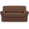 Easy-Going 2 Pieces Microfiber Stretch Sofa Slipcover – Spandex Soft Fitted Sofa Couch Cover, Washable Furniture Protector with Elastic Bottom Kids,Pet (Oversized Sofa, Dark Gray(Brown)