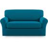 Easy-Going 2 Pieces Microfiber Stretch Sofa Slipcover – Spandex Soft Fitted Sofa Couch Cover, Washable Furniture Protector with Elastic Bottom Kids,Pet (Oversized Sofa, Light Gray)(Peacockblue)