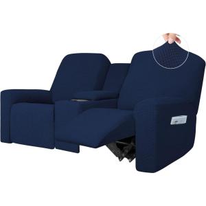 Easy-Going 1 Piece Stretch Reclining Loveseat with Middle Console Slipcover, 2 Seater Loveseat Recliner Cover with Holder and Storage, Recliner Couch Sofa Cover, Furniture Protector Dark Gray(Navy)