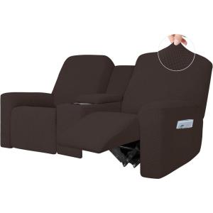 Easy-Going 1 Piece Stretch Reclining Loveseat with Middle Console Slipcover, 2 Seater Loveseat Recliner Cover with Holder and Storage, Recliner Couch Sofa Cover, Furniture Protector Dark Gray(Chocolate)