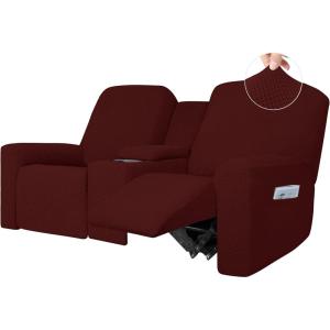 Easy-Going 1 Piece Stretch Reclining Loveseat with Middle Console Slipcover, 2 Seater Loveseat Recliner Cover with Holder and Storage, Recliner Couch Sofa Cover, Furniture Protector Dark Gray(Wine)