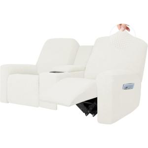 Easy-Going 1 Piece Stretch Reclining Loveseat with Middle Console Slipcover, 2 Seater Loveseat Recliner Cover with Holder and Storage, Recliner Couch Sofa Cover, Furniture Protector Dark Gray(Cream)