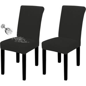 Easy-Going 100% Waterproof Dining Room Chair Cover Set of 6, Stretch Jacquard Parson Chair Slipcover Removable Washable Chair Protector for Home, Restaurant, Banquet (Large, Light Gray)(Black)