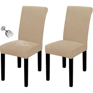 Easy-Going 100% Waterproof Dining Room Chair Cover Set of 6, Stretch Jacquard Parson Chair Slipcover Removable Washable Chair Protector for Home, Restaurant, Banquet (Large, Light Gray)(Sand)
