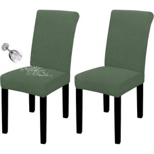 Easy-Going 100% Waterproof Dining Room Chair Cover Set of 6, Stretch Jacquard Parson Chair Slipcover Removable Washable Chair Protector for Home, Restaurant, Banquet (Large, Light Gray)(Grayish Green)