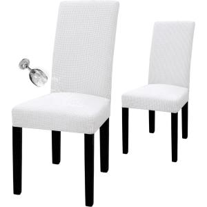 Easy-Going 100% Waterproof Dining Room Chair Cover Set of 6, Stretch Jacquard Parson Chair Slipcover Removable Washable Chair Protector for Home, Restaurant, Banquet (Large, Light Gray)(White)
