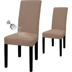 Easy-Going 100% Waterproof Dining Room Chair Cover Set of 6, Stretch Jacquard Parson Chair Slipcover Removable Washable Chair Protector for Home, Restaurant, Banquet (Large, Light Gray)(Camel)