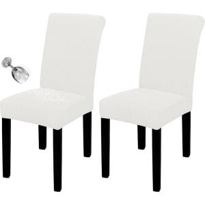 Easy-Going 100% Waterproof Dining Room Chair Cover Set of 6, Stretch Jacquard Parson Chair Slipcover Removable Washable Chair Protector for Home, Restaurant, Banquet (Large, Light Gray)(Cream)