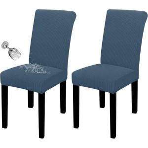 Easy-Going 100% Waterproof Dining Room Chair Cover Set of 6, Stretch Jacquard Parson Chair Slipcover Removable Washable Chair Protector for Home, Restaurant, Banquet (Large, Light Gray)(Bluestone)