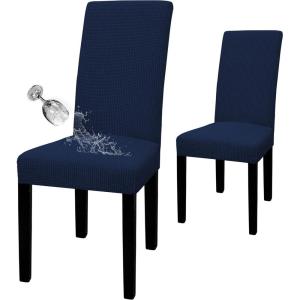 Easy-Going 100% Waterproof Dining Room Chair Cover Set of 6, Stretch Jacquard Parson Chair Slipcover Removable Washable Chair Protector for Home, Restaurant, Banquet (Large, Light Gray)(Navy)