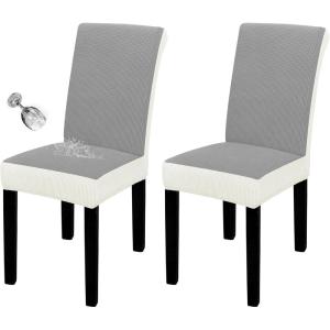 Easy-Going 100% Waterproof Dining Room Chair Cover Set of 6, Stretch Jacquard Parson Chair Slipcover Removable Washable Chair Protector for Home, Restaurant, Banquet (Large, Light Gray)(Light Gray/Cream)