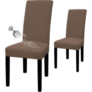Easy-Going 100% Waterproof Dining Room Chair Cover Set of 6, Stretch Jacquard Parson Chair Slipcover Removable Washable Chair Protector for Home, Restaurant, Banquet (Large, Light Gray)(Brown)