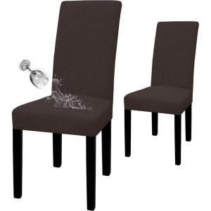 Easy-Going 100% Waterproof Dining Room Chair Cover Set of 6, Stretch Jacquard Parson Chair Slipcover Removable Washable Chair Protector for Home, Restaurant, Banquet (Large, Light Gray)(Chocolate)