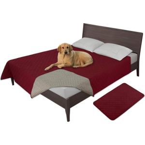 Easy-Going 100% Waterproof Dog Bed Cover, Non-Slip Pet Blanket for Furniture, Washable Couch Cover, Repleasement Sofa Cover (68×82 in,Gray)(Christmas Red)