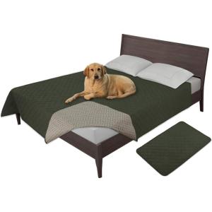 Easy-Going 100% Waterproof Dog Bed Cover, Non-Slip Pet Blanket for Furniture, Washable Couch Cover, Repleasement Sofa Cover (68×82 in,Gray)(Dark Green)