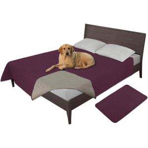 Easy-Going 100% Waterproof Dog Bed Cover, Non-Slip Pet Blanket for Furniture, Washable Couch Cover, Repleasement Sofa Cover (68×82 in,Gray)(Wine)