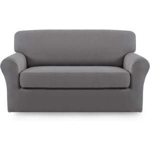 Easy-Going 2 Pieces Microfiber Stretch Sofa Slipcover – Spandex Soft Fitted Sofa Couch Cover, Washable Furniture Protector with Elastic Bottom Kids,Pet (Oversized Sofa, Dark Gray(Lightgray)