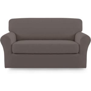 Easy-Going 2 Pieces Microfiber Stretch Sofa Slipcover – Spandex Soft Fitted Sofa Couch Cover, Washable Furniture Protector with Elastic Bottom Kids,Pet (Oversized Sofa, Dark Gray(Taupe)
