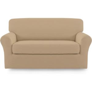 Easy-Going 2 Pieces Microfiber Stretch Sofa Slipcover – Spandex Soft Fitted Sofa Couch Cover, Washable Furniture Protector with Elastic Bottom Kids,Pet (Oversized Sofa, Light Gray)(Paleyellow)