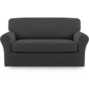 Easy-Going 2 Pieces Microfiber Stretch Sofa Slipcover – Spandex Soft Fitted Sofa Couch Cover, Washable Furniture Protector with Elastic Bottom Kids,Pet (Oversized Sofa, Dark Gray(Dark Gray)