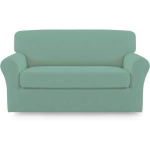Easy-Going 2 Pieces Microfiber Stretch Sofa Slipcover – Spandex Soft Fitted Sofa Couch Cover, Washable Furniture Protector with Elastic Bottom Kids,Pet (Oversized Sofa, Dark Gray(Cyan)