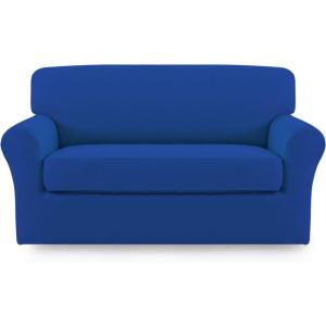 Easy-Going 2 Pieces Microfiber Stretch Sofa Slipcover – Spandex Soft Fitted Sofa Couch Cover, Washable Furniture Protector with Elastic Bottom Kids,Pet (Oversized Sofa, Dark Gray(Classicblue)