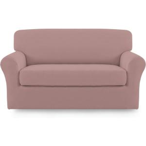 Easy-Going 2 Pieces Microfiber Stretch Sofa Slipcover – Spandex Soft Fitted Sofa Couch Cover, Washable Furniture Protector with Elastic Bottom Kids,Pet (Oversized Sofa, Light Gray)(Pink)