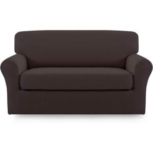 Easy-Going 2 Pieces Microfiber Stretch Sofa Slipcover – Spandex Soft Fitted Sofa Couch Cover, Washable Furniture Protector with Elastic Bottom Kids,Pet (Oversized Sofa, Dark Gray(Chocolate)