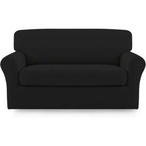 Easy-Going 2 Pieces Microfiber Stretch Sofa Slipcover – Spandex Soft Fitted Sofa Couch Cover, Washable Furniture Protector with Elastic Bottom Kids,Pet (Oversized Sofa, Dark Gray(Black)