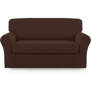 Easy-Going 2 Pieces Microfiber Stretch Sofa Slipcover – Spandex Soft Fitted Sofa Couch Cover, Washable Furniture Protector with Elastic Bottom Kids,Pet (Oversized Sofa, Dark Gray(Coffee)
