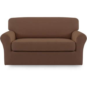 Easy-Going 2 Pieces Microfiber Stretch Sofa Slipcover – Spandex Soft Fitted Sofa Couch Cover, Washable Furniture Protector with Elastic Bottom Kids,Pet (Oversized Sofa, Light Gray)(Brown)