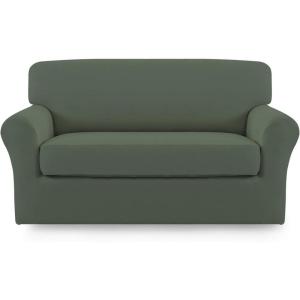 Easy-Going 2 Pieces Microfiber Stretch Sofa Slipcover – Spandex Soft Fitted Sofa Couch Cover, Washable Furniture Protector with Elastic Bottom Kids,Pet (Oversized Sofa, Light Gray)(Greyishgreen)