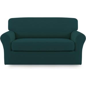 Easy-Going 2 Pieces Microfiber Stretch Sofa Slipcover – Spandex Soft Fitted Sofa Couch Cover, Washable Furniture Protector with Elastic Bottom Kids,Pet (Oversized Sofa, Light Gray)(Deepteal)
