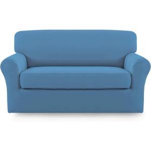 Easy-Going 2 Pieces Microfiber Stretch Sofa Slipcover – Spandex Soft Fitted Sofa Couch Cover, Washable Furniture Protector with Elastic Bottom Kids,Pet (Oversized Sofa, Dark Gray(Lightblue)