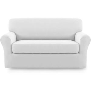 Easy-Going 2 Pieces Microfiber Stretch Sofa Slipcover – Spandex Soft Fitted Sofa Couch Cover, Washable Furniture Protector with Elastic Bottom Kids,Pet (Oversized Sofa, Light Gray)(Snowwhite)