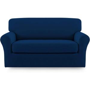 Easy-Going 2 Pieces Microfiber Stretch Sofa Slipcover – Spandex Soft Fitted Sofa Couch Cover, Washable Furniture Protector with Elastic Bottom Kids,Pet (Oversized Sofa, Dark Gray(Navy)