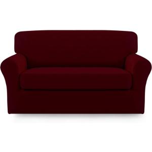 Easy-Going 2 Pieces Microfiber Stretch Sofa Slipcover – Spandex Soft Fitted Sofa Couch Cover, Washable Furniture Protector with Elastic Bottom Kids,Pet (Oversized Sofa, Dark Gray(Wine)