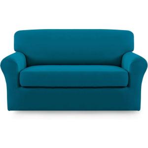 Easy-Going 2 Pieces Microfiber Stretch Sofa Slipcover – Spandex Soft Fitted Sofa Couch Cover, Washable Furniture Protector with Elastic Bottom Kids,Pet (Oversized Sofa, Light Gray)(Peacockblue)